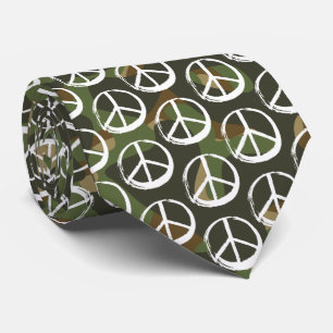 Gravata Símbolo PEACE - Camuflagem de Hippie Green Khaki