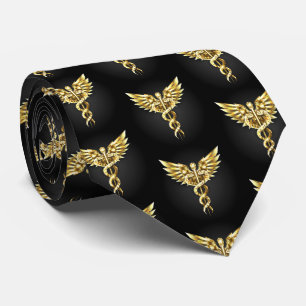 Gravata Símbolo Poligonal Dourado Caduceus