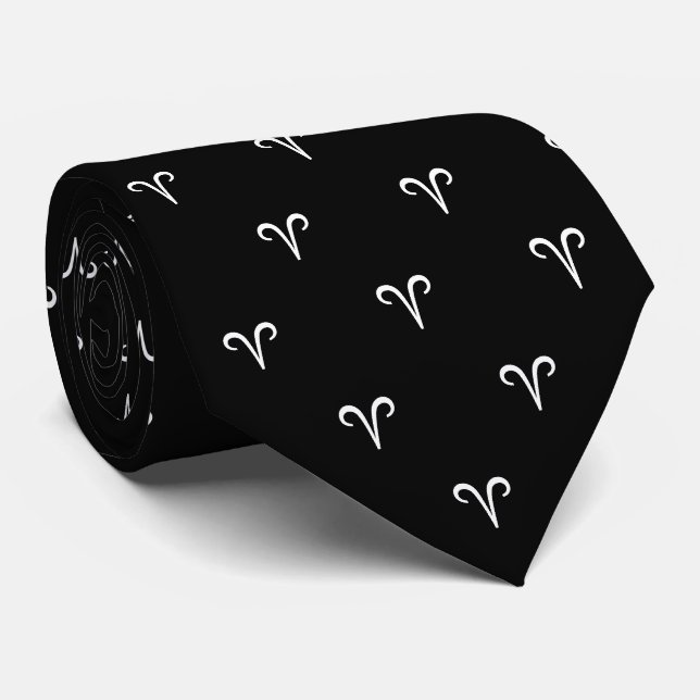 Gravata símbolo preto e branco do signo de Áries (Rolled)