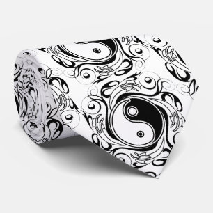 Gravata Símbolo Yin & Yang Estilo de Tatuagem Preto e Bran