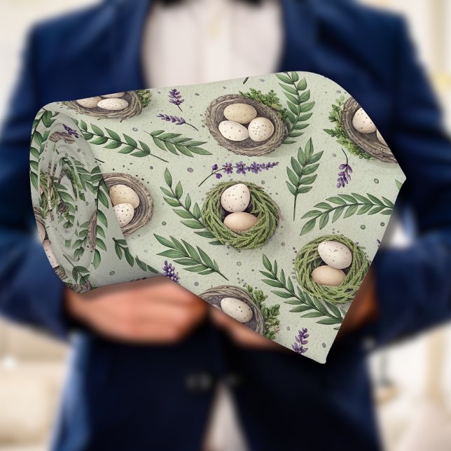 Gravata Simple Sage Green Easter Eggs Lavender Nest (Criador carregado)