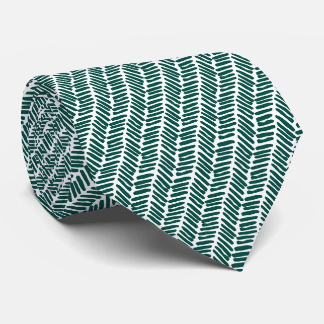 Gravata Simples Chevron Abstrato Branco Escuro Verde Chipr (Rolled)