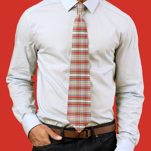 Gravata Simples Xadrez Verde Verde Mínima Vermelha e Verme (Red plaid mens tie. )