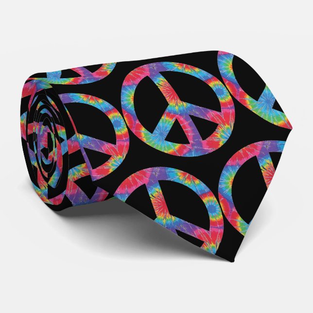 Gravata Sinal de Paz Retro - Design Hippie Hippy Arco-Íris (Rolled)