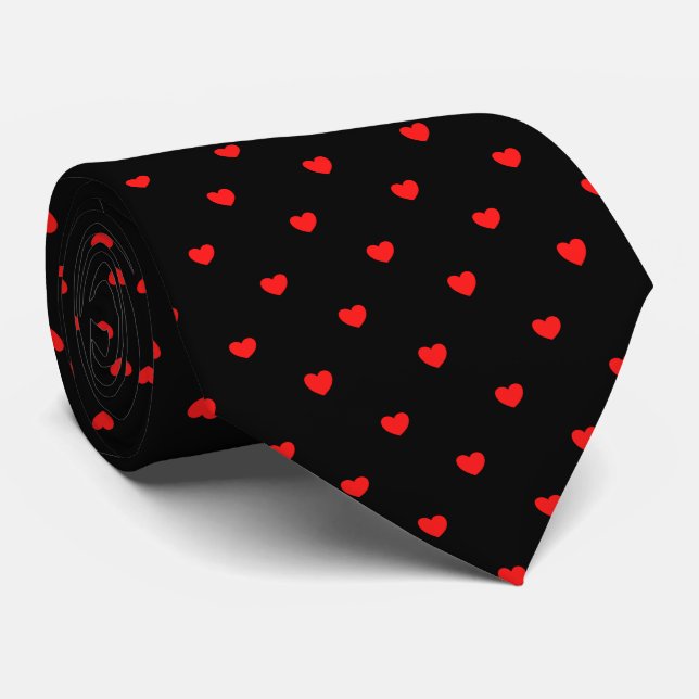 Gravata Skaymarts Black Color Red Heart Design (Rolled)