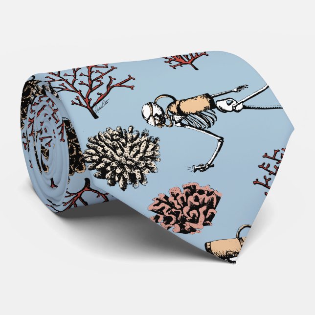 Gravata Skeleton Azul Moderno Scuba Divers Necktie (Rolled)