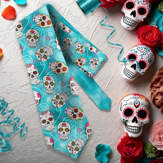 Gravata Skulls and Swirls Turquoise ID725 (Criador carregado)
