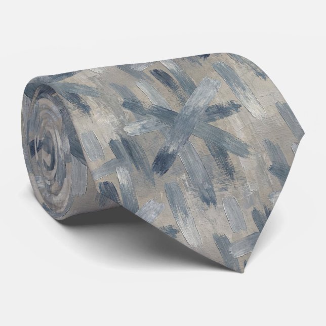 Gravata Slate Azul Falso Cetim | Estilo de Designer Abstra (Rolled)
