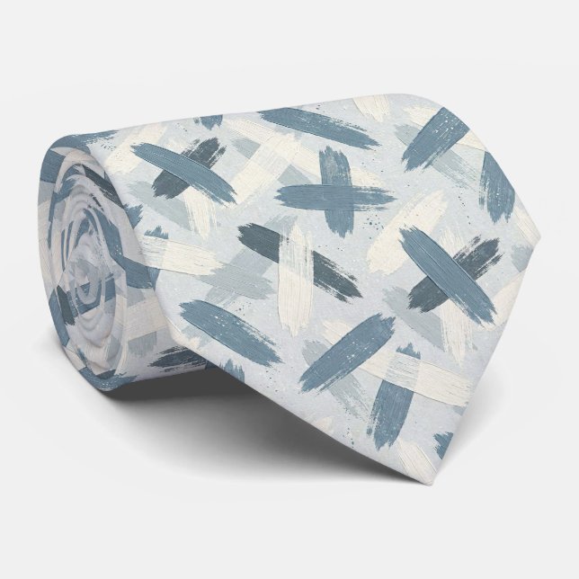 Gravata Slate Azul Falso Cetim | Estilo de Designer Abstra (Rolled)