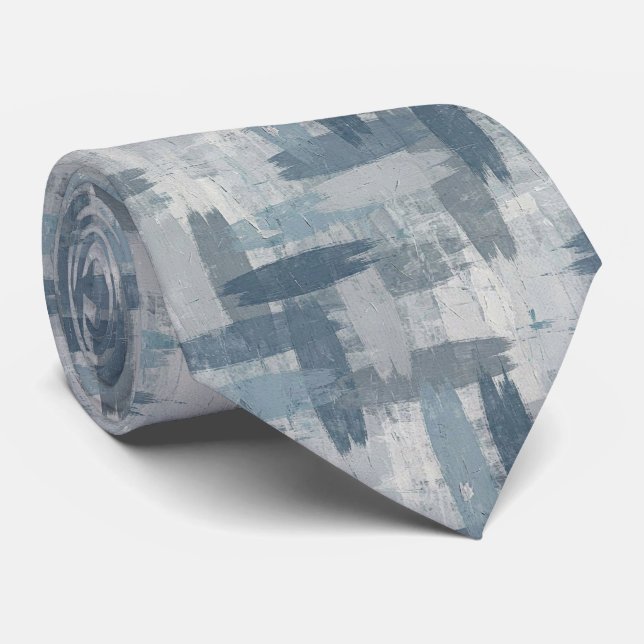 Gravata Slate Azul Falso Cetim | Estilo de Designer Abstra (Rolled)