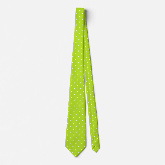 Gravata Small White Polka Dots on Neon Lime Green Neck Tie (Frente)