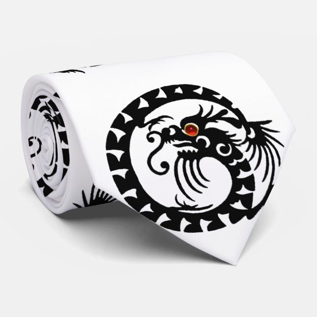 Gravata SNAKE DRAGON RUBY, black and white red (Rolled)