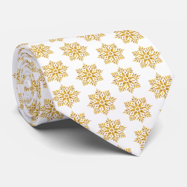 Gravata Snowflake Plaid Pattern Yellow Neck Tie (Rolled)
