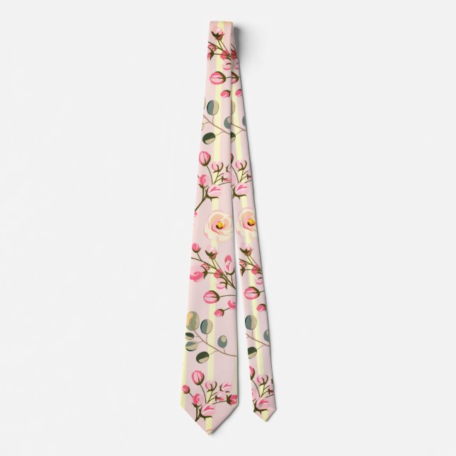 Gravata Soft Pink Floral Stripe Pattern (Frente)