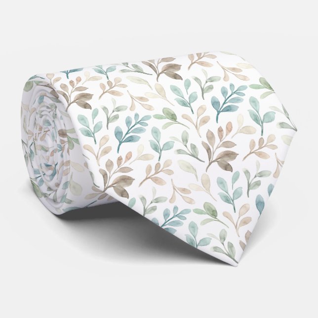 Gravata Soft Sage and Ochre Watercolor Leaves Pattern  (Rolled)