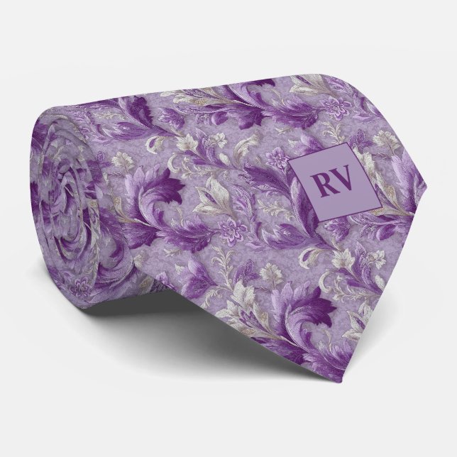 Gravata Soft Violet Purple Botanical Scroll (Rolled)