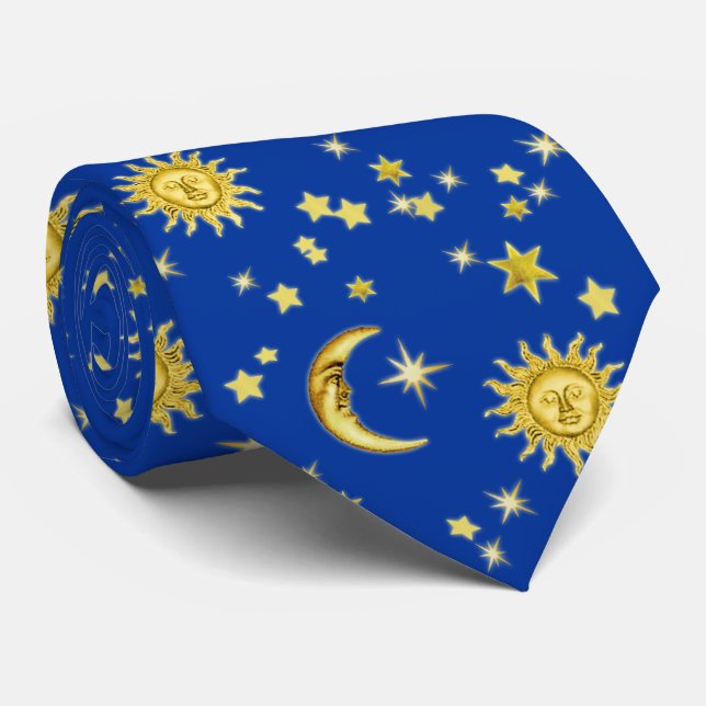 Gravata Sol, Lua e Estrelas Empatam (Rolled)