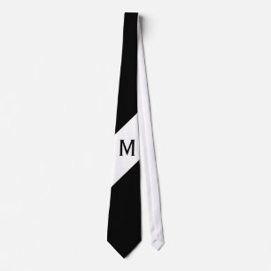 Gravata Somente cor e faixa - branco preto + monograma