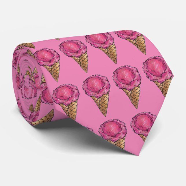 Gravata Sorvete Rosa De Morango Waffle Cone Foodie Tie (Rolled)
