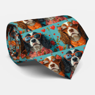 Gravata Springer Spaniel com Rosas do Coração Dia dos Namo