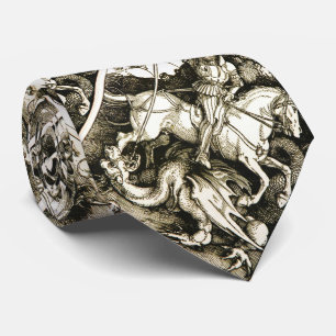 Gravata ST GEORGE E DRAGÃO, branco preto