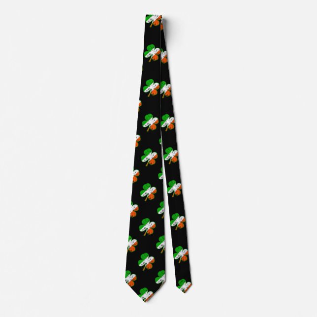 Gravata St Patricks Irish Flag Shamrock em estilo grunge (Frente)