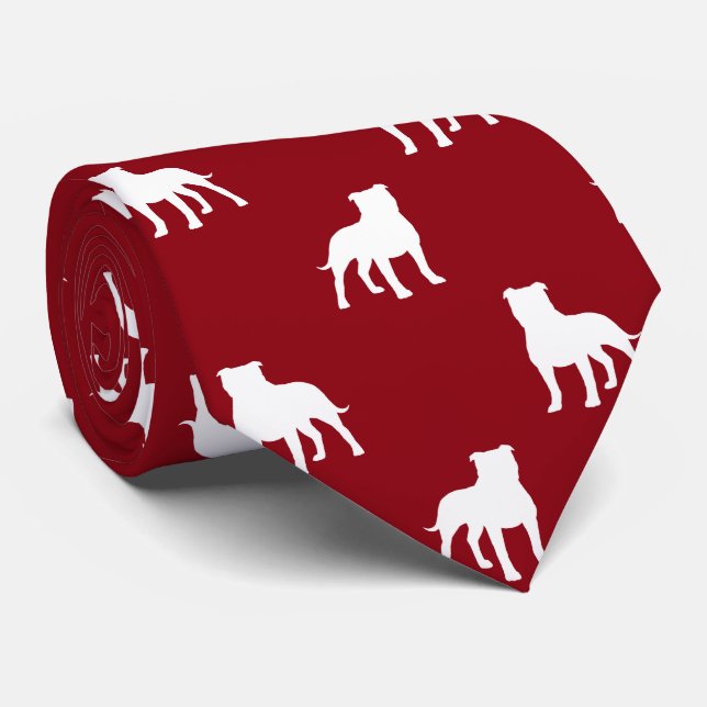 Gravata Staffordshire Bull Terrier Dog Silhouettes Pattern (Rolled)