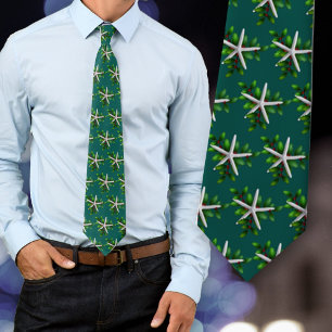 Gravata Starfish Holly Christmas Holiday Tie