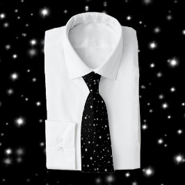 Gravata Starlight Sparkles Black and White Stars
