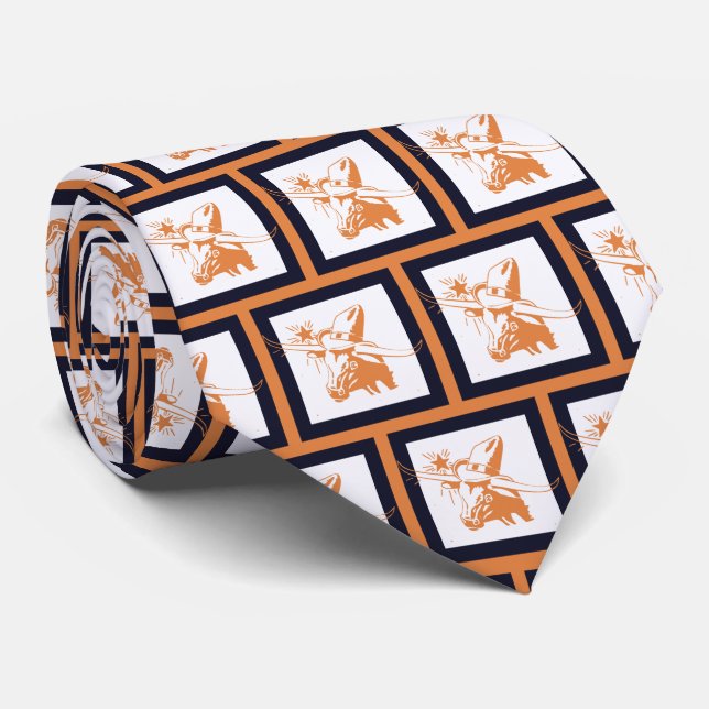 Gravata Steer Longhorn Steer Team Mascot Futebol Necktie (Rolled)