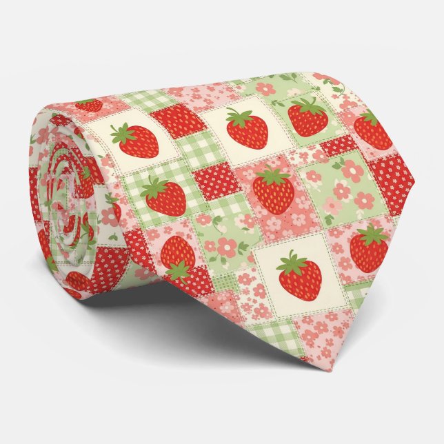 Gravata Strawberry Patchwork Picnic (4) (Rolled)