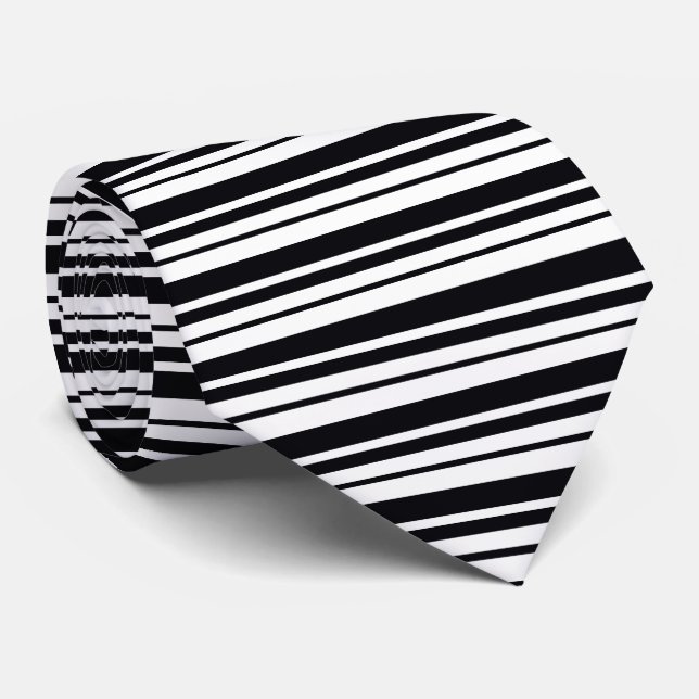 Gravata Stripe Preta E Branca (Rolled)