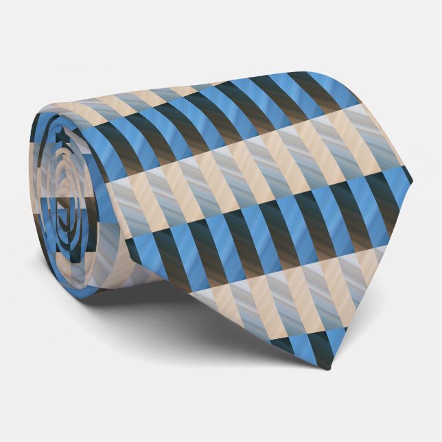 Gravata Stripes - Beige Dourado de Prata Azul (Rolled)