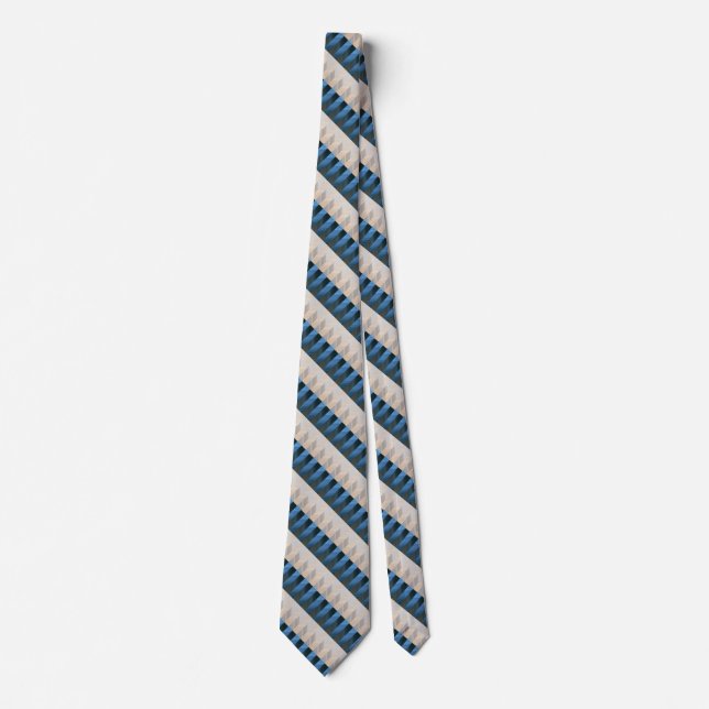 Gravata Stripes - Beige Dourado de Prata Azul (Frente)