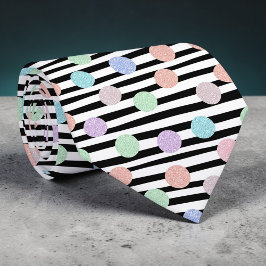 Gravata Stripes with Pastel Colorful Circles Necktie