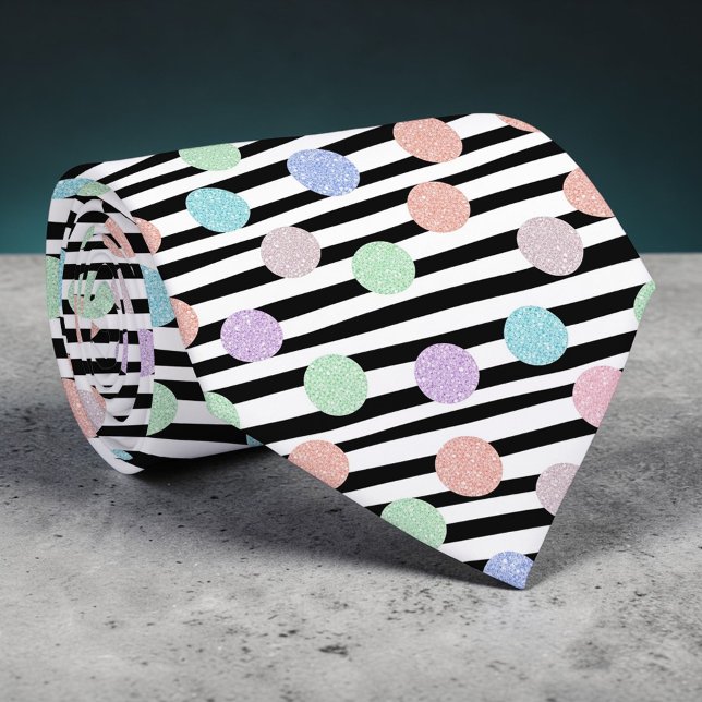 Gravata Stripes with Pastel Colorful Circles Necktie (Criador carregado)