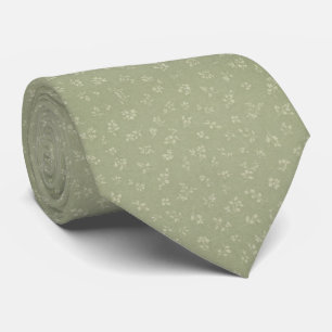 Gravata Suave Floral Verde Salvia Vintage 