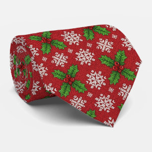 Gravata Suéter Vermelho de Natal com Tricô de Azevinho e F