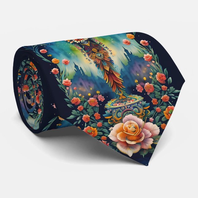 Gravata Sugar Skull Art - Dia de los Muertos (Rolled)