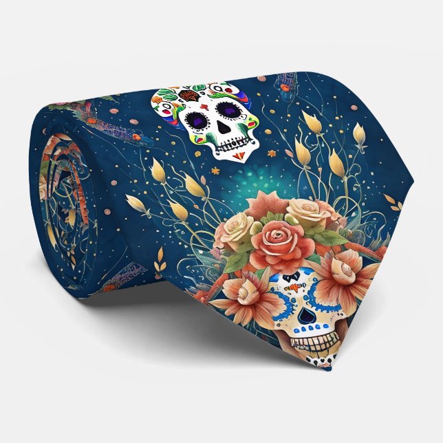 Gravata Sugar Skull Art - Feriado do Dia de los Muertos (Rolled)
