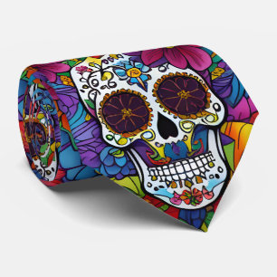 Gravata Sugar Skull Art - Floral Fiesta