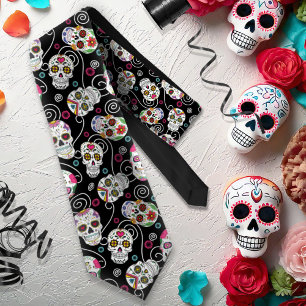 Gravata Sugar Skulls and Swirls Black ID725