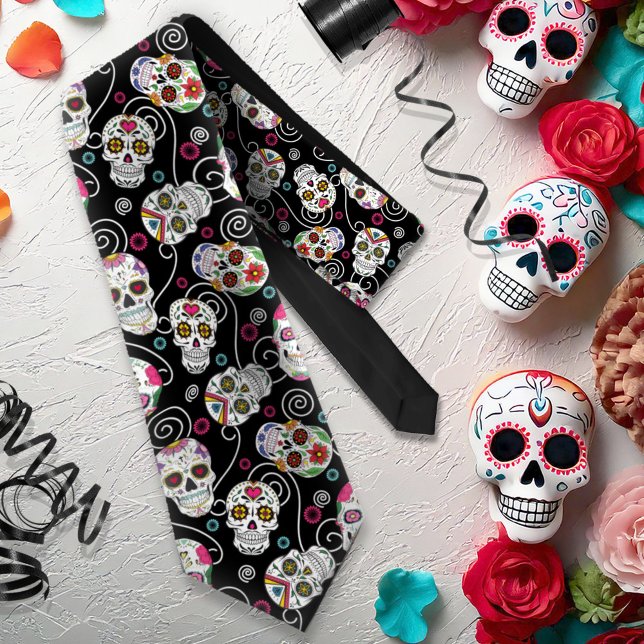 Gravata Sugar Skulls and Swirls Black ID725 (Criador carregado)