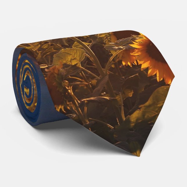 Gravata Sunflower Field em Sunset Photo em Laranja Amarelo (Rolled)