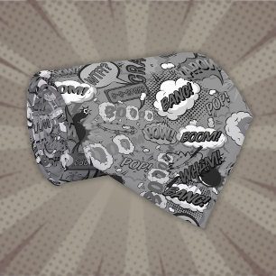 Gravata Super-herói da Pop de arte do livro branco e preto