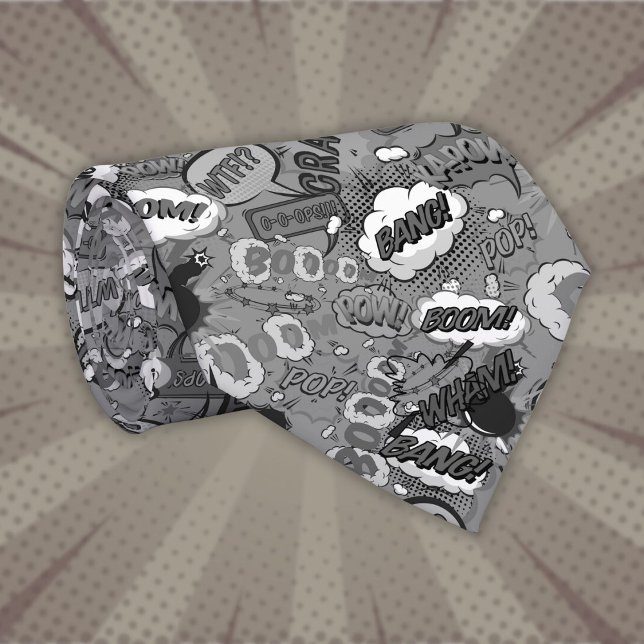 Gravata Super-herói da Pop de arte do livro branco e preto (Black and White Comic Book Pop Art Superhero Neck Tie)