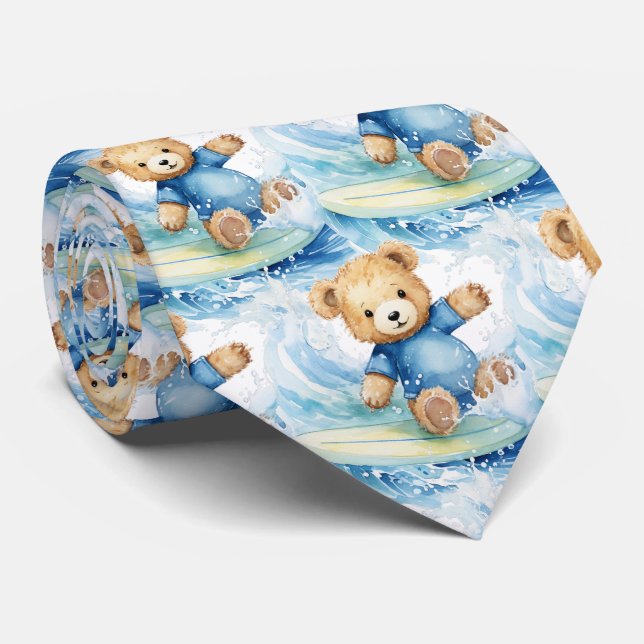 Gravata Surfe de Urso Azul (Rolled)
