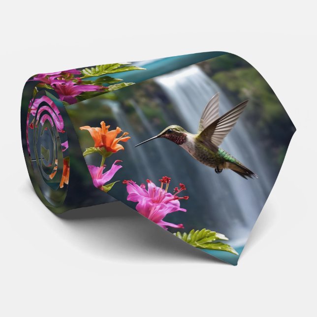 Gravata "Sussuros da Natureza: Hummingbird, Waterfall, (Rolled)