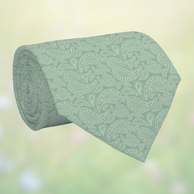 Gravata Sutis tons de primavera verde-sage branco Paisley (Criador carregado)