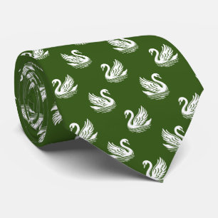 Gravata Swan Pattern 02 - White on Forest Green